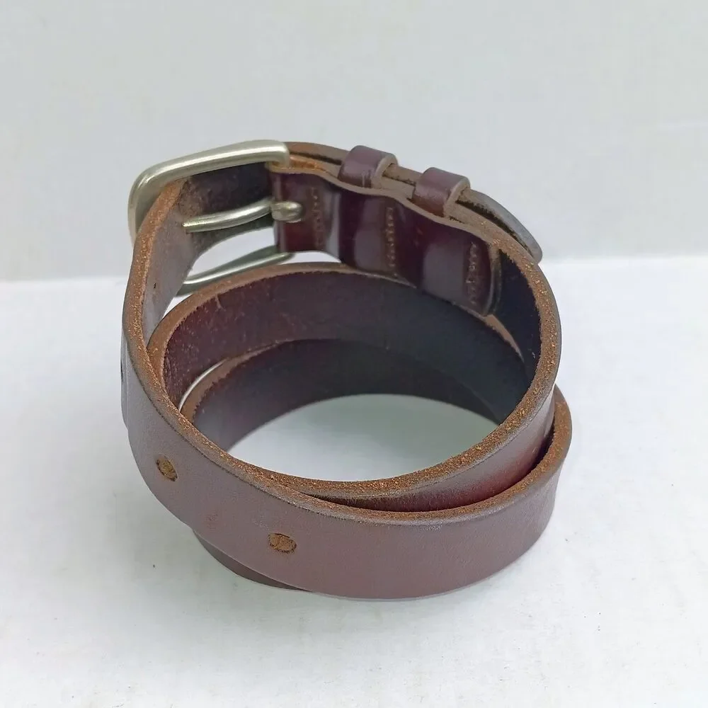 Eddie Bauer Brown Leather Belt-Medium-Harness Style-Brass Buckle-Classic-MInimal